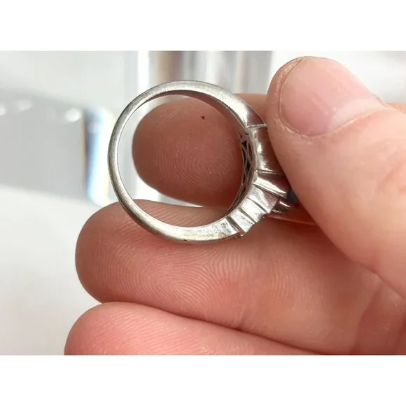 Natural Aquamarine Geoemtric 925 Sterling Silver Vintage Ring - sz 7.25 - Picture 16 of 16